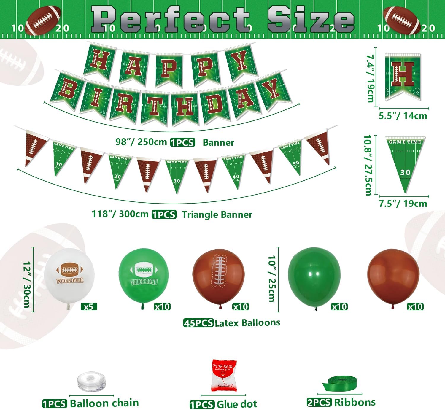 225 Pack Football Birthday Party Decorations Football Party Supplies Tailgate Party Decor Sports Game Tableware Set - Football Theme Plates, Balloons, Banners, Tablecloth, Cups, Napkins Serves 20 - Image 7