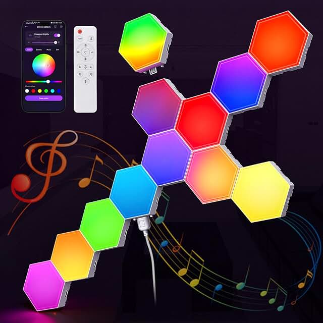 TISOFU Hexagon Wall Lights,12 Pack Modular Smart LED Wall Panels,RGB Hex...