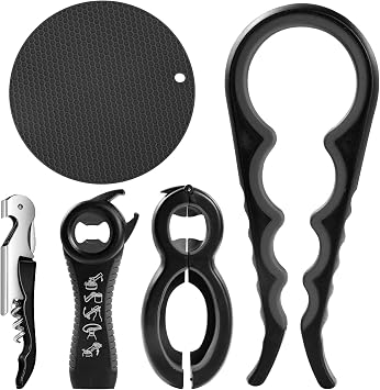 Jar Opener for Weak Hands - 5 Pack Bottle Openers for Arthritis Hands, Can Openers for Arthritic Hands, Top Gadgets Disability Aids and Equipment for Kitchen (Black)