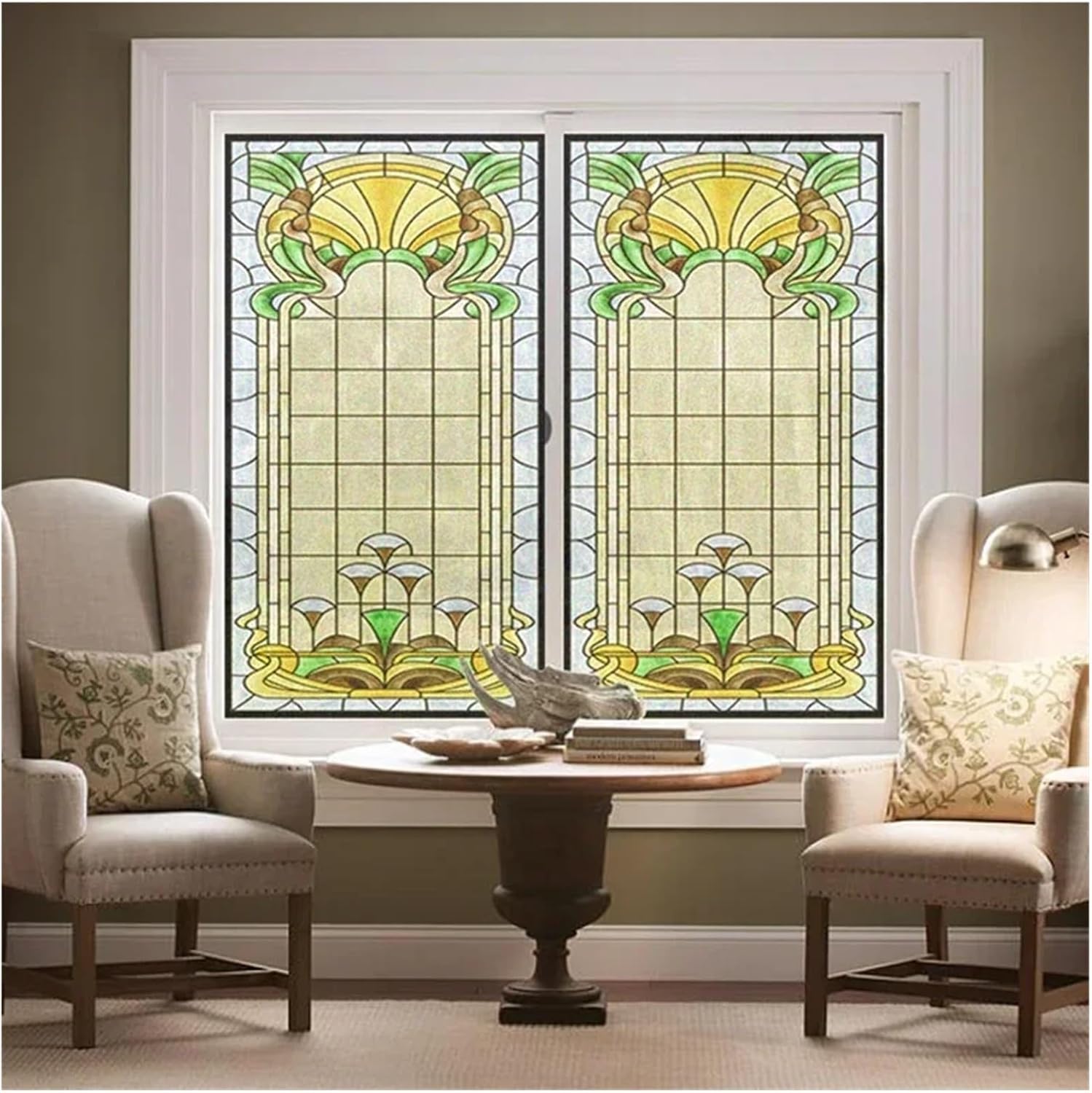 Stained Glass Window Stickers, Privacy Film, Church Style, Static Cling, Decorative Frosted Window Films(Color06,40x120cm)