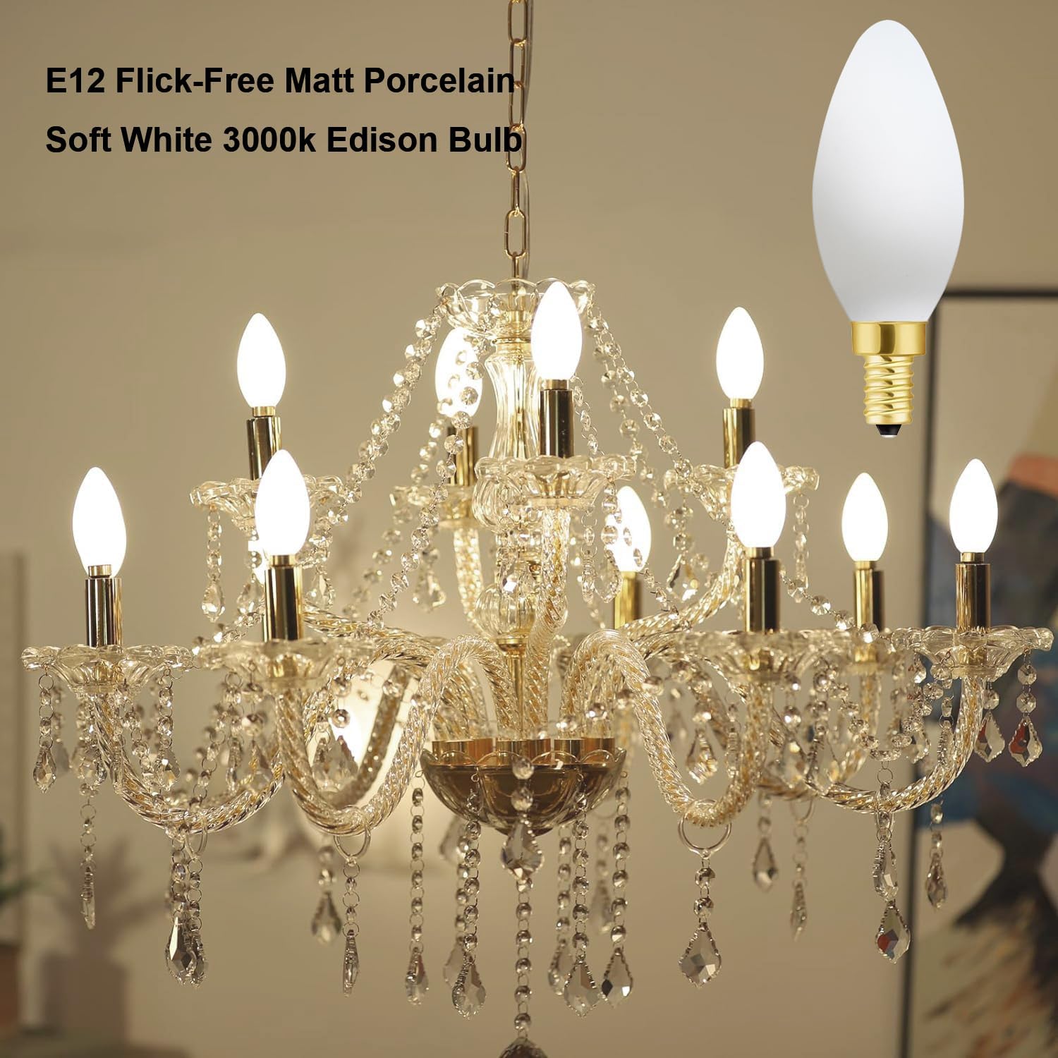 Frosted LED Bulb Dimmable 6W Equal Soft White 3000K e12 Candelabra Bulb 60 watt for Chandeliers,Ceiling Fan,Pendant,Wall sconces AC120V 600LM e12 Light Bulb 6Pack