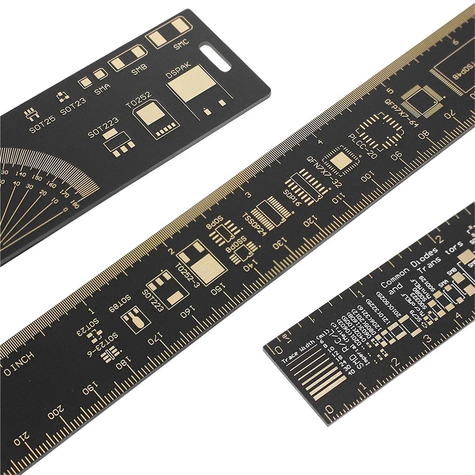 3 Tipo 1 Set 15cm 20cm 25cm Righello PCB Strumento di misurazione Multifunzionale Resistore Condensatore Chip IC SMD Diodo Transistor