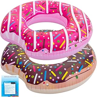 Pool Inflatables - Swim Ring for Pool Floats | Rubber Ring for swimming - 2x donut Swim Rings in pink & brown with repair patch - Inflatable Pool Floats for adults kids - 107cm, bestway Swimming Ring