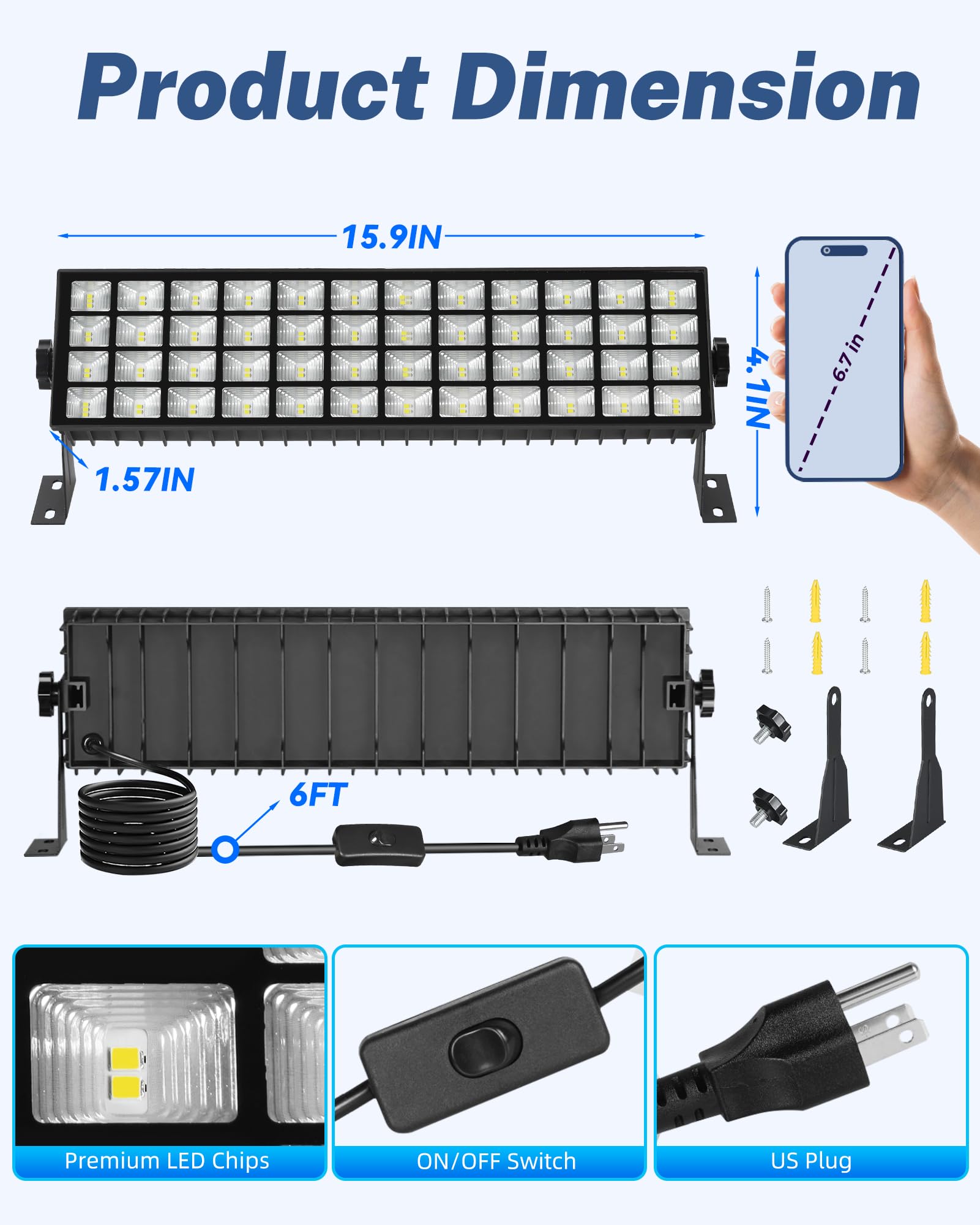 2 Pack LED Shop Lights 100W 14000LM 6000K Plug in Garage Light with 6FT Power Cord IP66 Waterproof — view 5