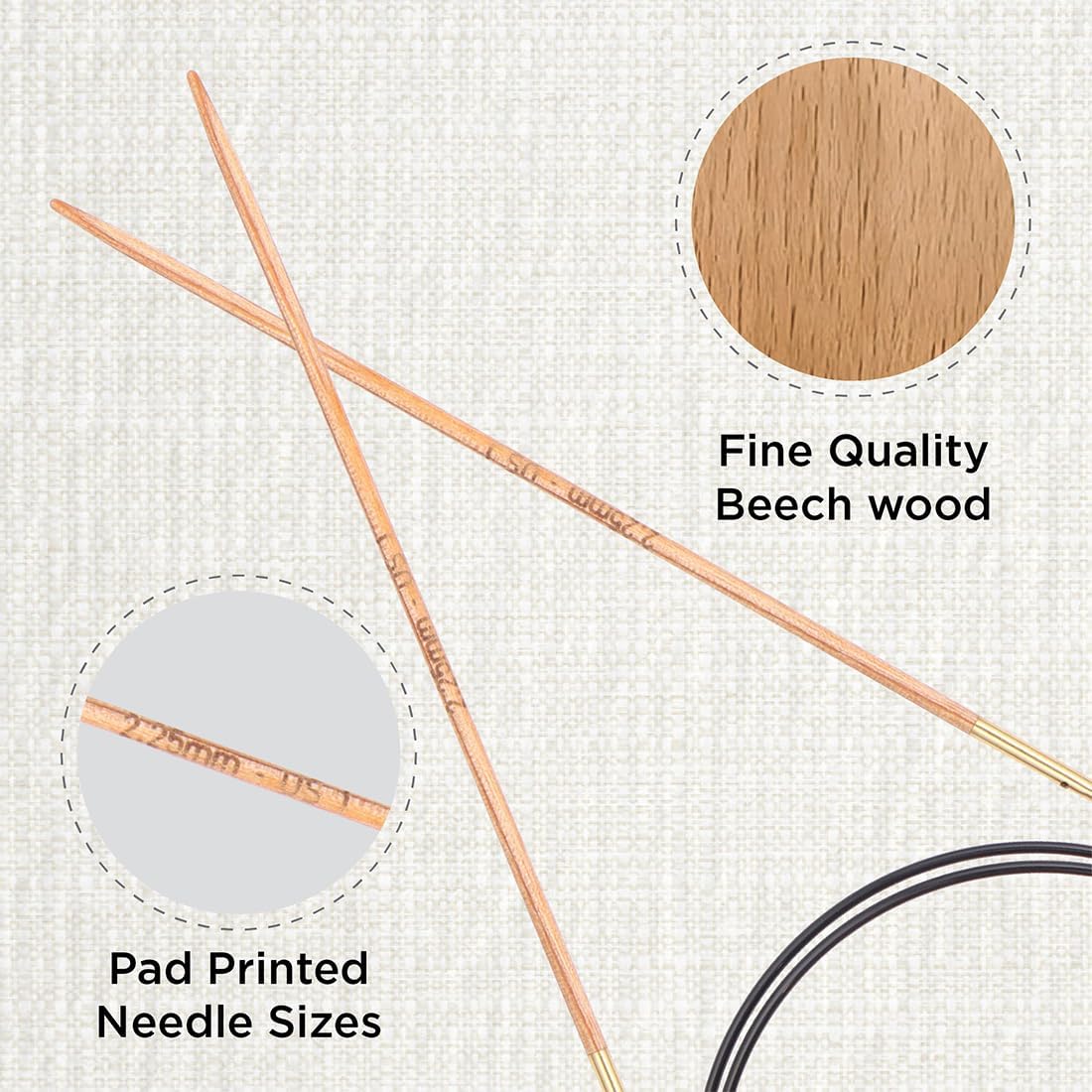 KnitPro Basix Beech Fixed Circular Needles 40" (100cm) | US Size 1 (2.25mm)