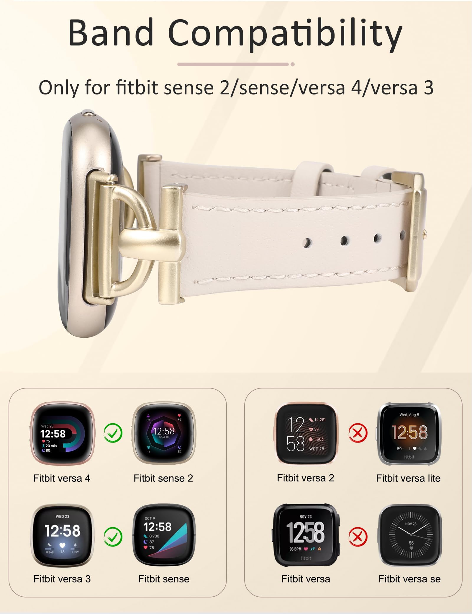 Wearlizer Pulsera de piel compatible con Fitbit Versa 4/Versa 3/Sense 2/1 pulseras para mujer, correa de cuero Dressy con hebilla de metal en forma de D para reloj inteligente Versa 3/Sense