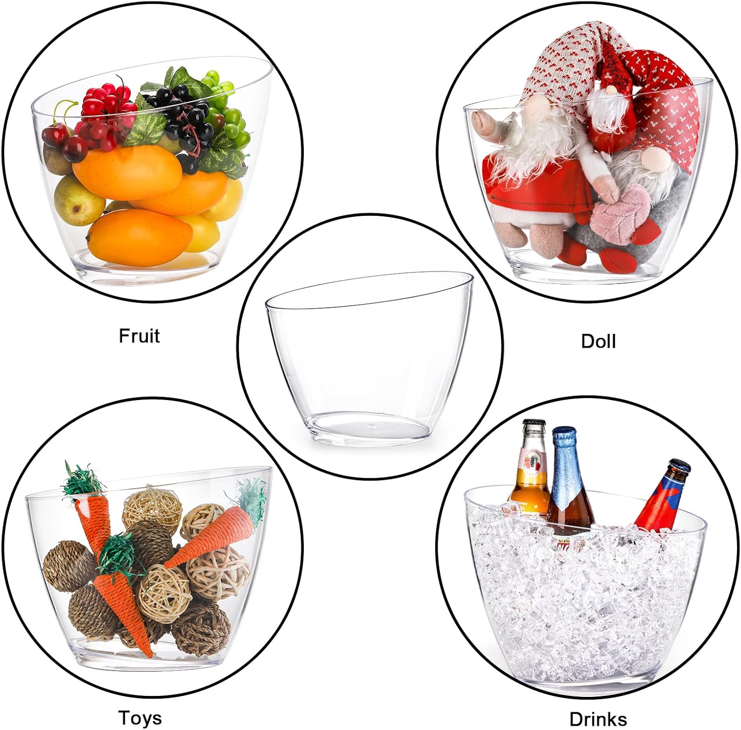 Lawei 2 Pack Acrylic Ice Bucket, 5.2L Clear Plastic Champagne Wine Bucket Chiller, Oval Bar Ice Cooler Container, Food Grade Beverage Storage Tub for Champagne, Beer Bottles, Drinks, Bar and Parties