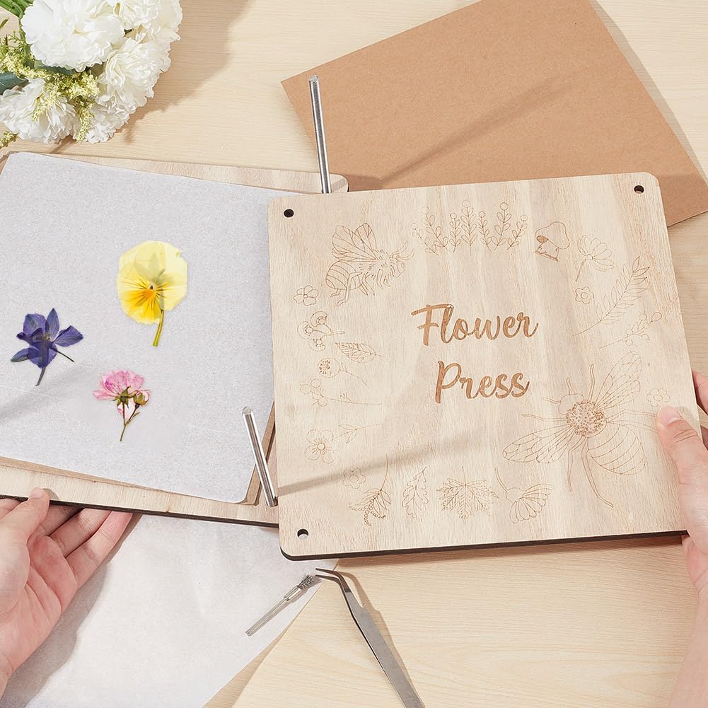 OLYCRAFT Professional Flower Press Kit 8 Layers 9.7x29.7 Inch Bees Pattern Large Wooden Flower Press Kit DIY Dried Flowers Crafts Pressed Flower Preservation Set for Adults DIY Floral Lovers