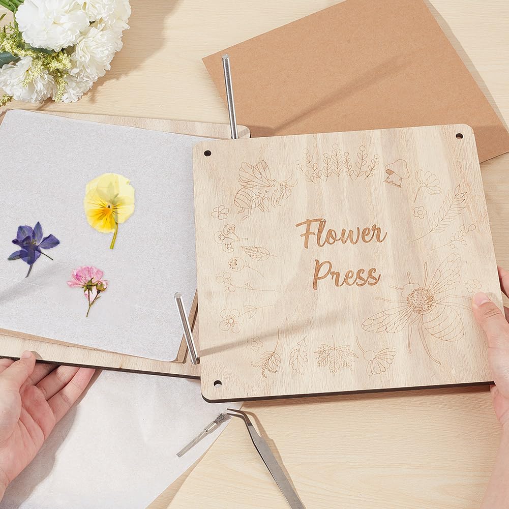 OLYCRAFT Kit Professionale per Fiori a 8 Strati 24.7x24.7cm Kit per Pressa Fiore in Legno Kits per Pressare Fiore con Motivo Api Kits per La Conservazione Dei Floreale per Adulti Amanti Dei Fiori