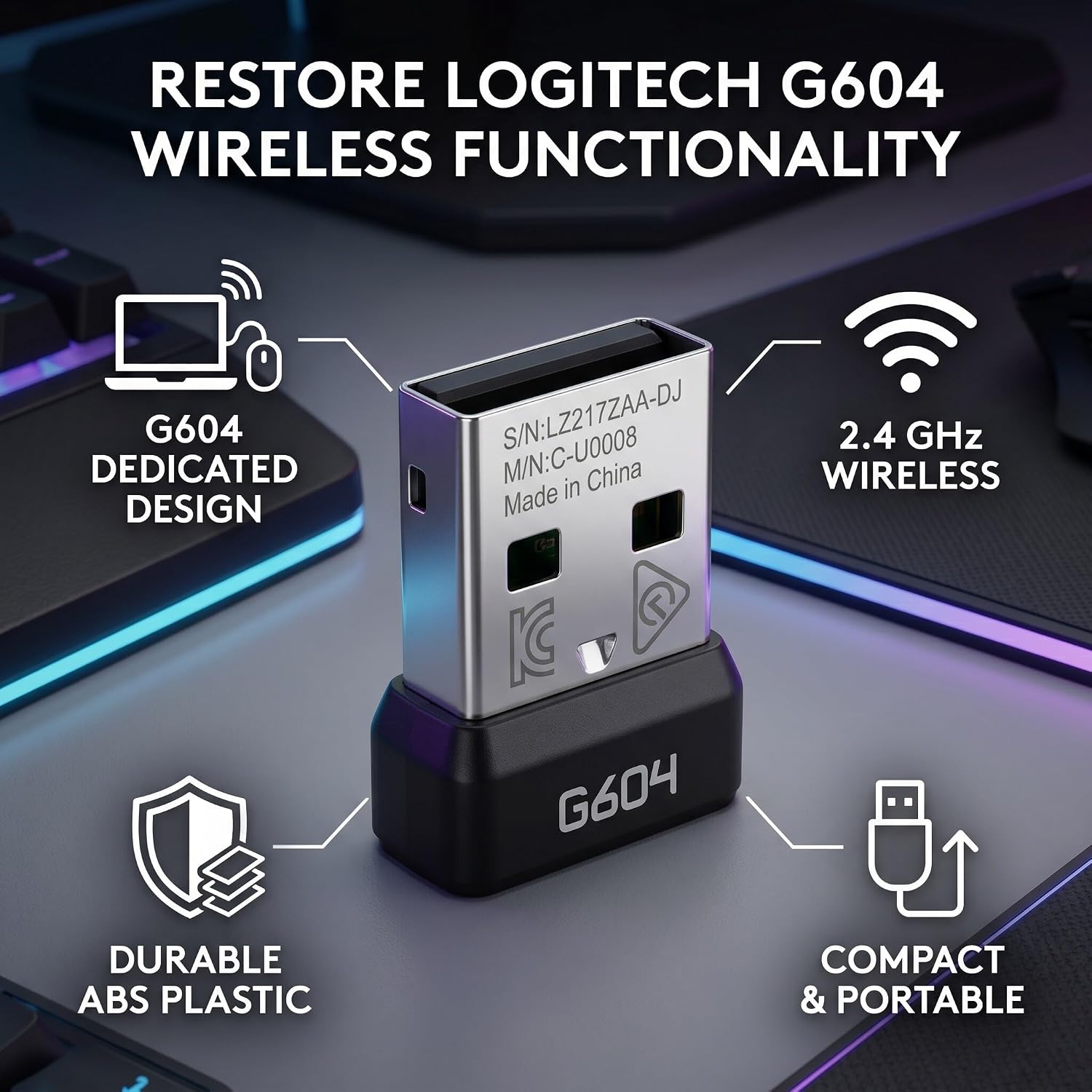 Drfeify USB Receiver Portable Wireless Adapter for Stable Signal 2.4GHz Connection for Mouse Users