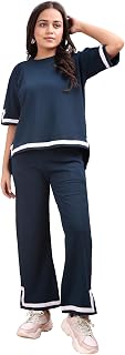 Florely Women's Co Ord Set | Ribbed Pajama Set | Casual Wear Pant Top Set | Drop Shoulder Knit Top & Long Cut Pants Set | ... Price In India
