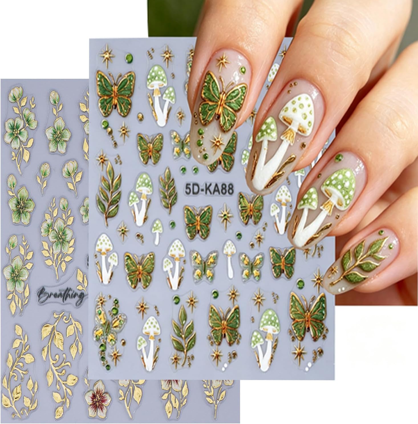 Amazon.com: Gold Floral Butterfly Nail Stickers Mushroom Leaf Nail Art ...