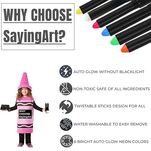 Miniatura 4 de SayingArt - Pintura facial brillante, de 2 vías, neón que brilla consin luz negra, kit de pintura facial para niños, no tóxica reactiva al agua que