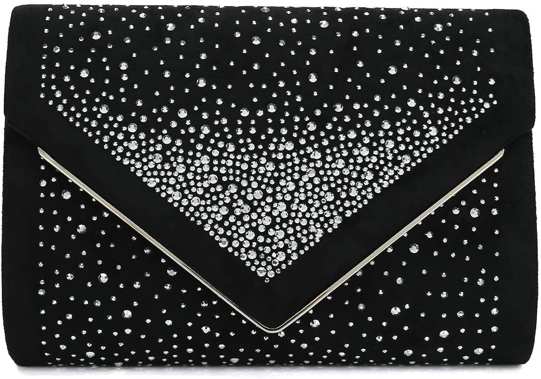 CHARMING TAILOR Envelope Purse Formal Faux Suede Clutch Rhinestone Evening Bag for Women Party Handbag