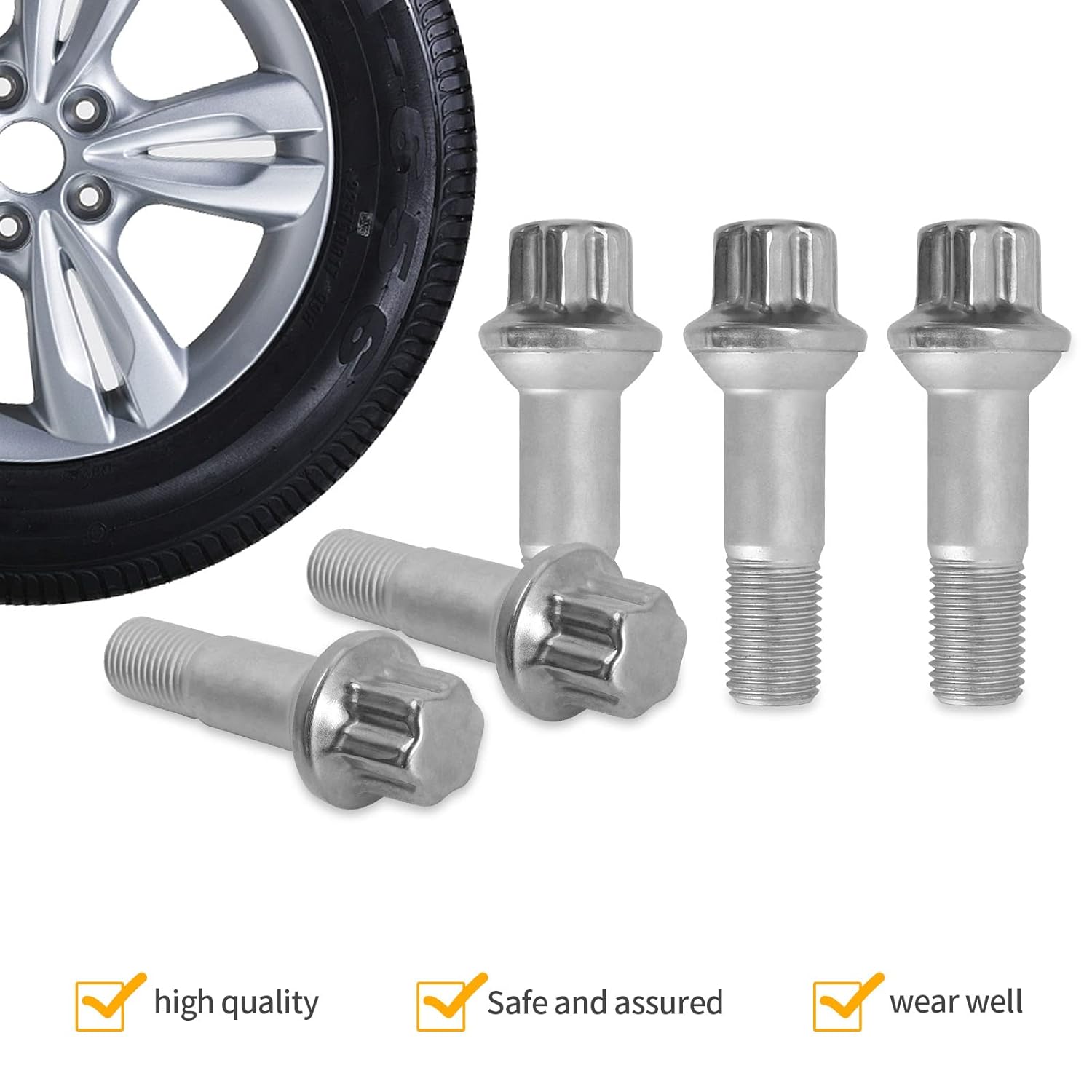 0009905407 Wheel Lug Nuts Bolt M14 x 1.5 Stainless Steel Wheel Stud Replacement for Mercedes Benz W221 ML500 S550 CL63 ML350 GLK350 CL500 GL450 (10 PCS)