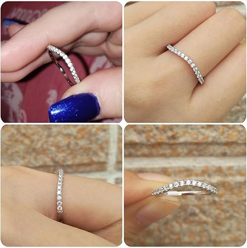 Miniatura 3 de Newshe Jewellery Anillos de boda curvados para mujer Cz apilables de plata de ley 925 anillos de eternidad Wishbone talla 4-13