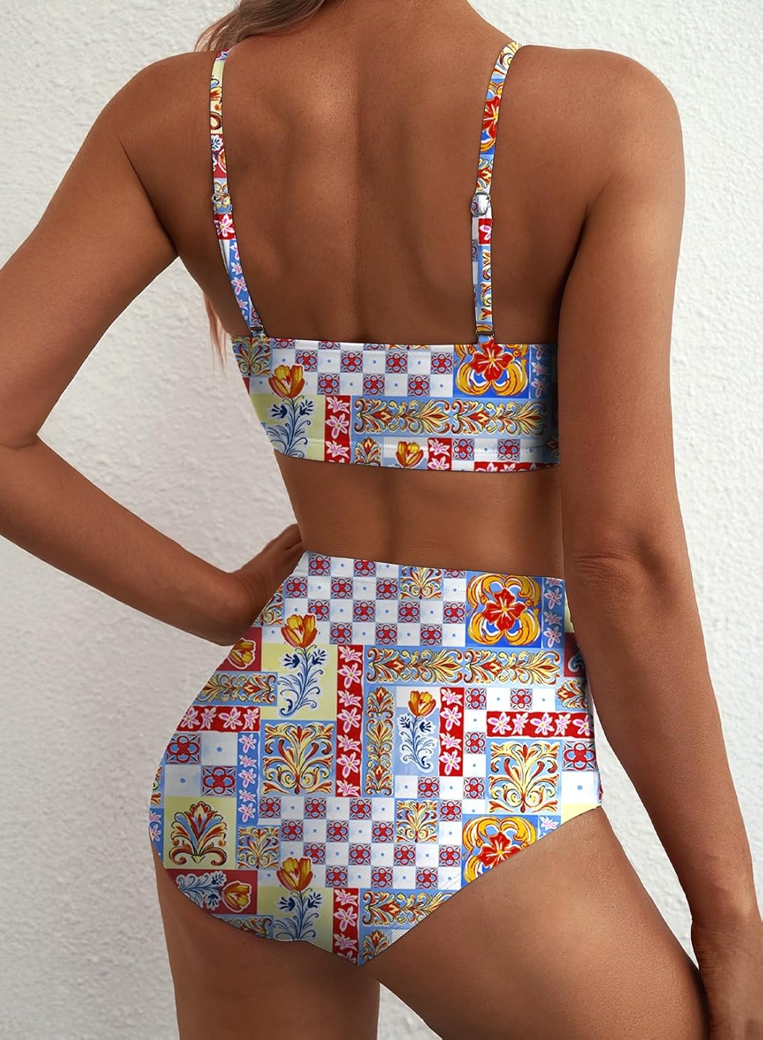 Herseas Women's Ruched Bikini Sets Two Piece Allover Printed Swimsuits High Waisted Bathing Suits - Image 2