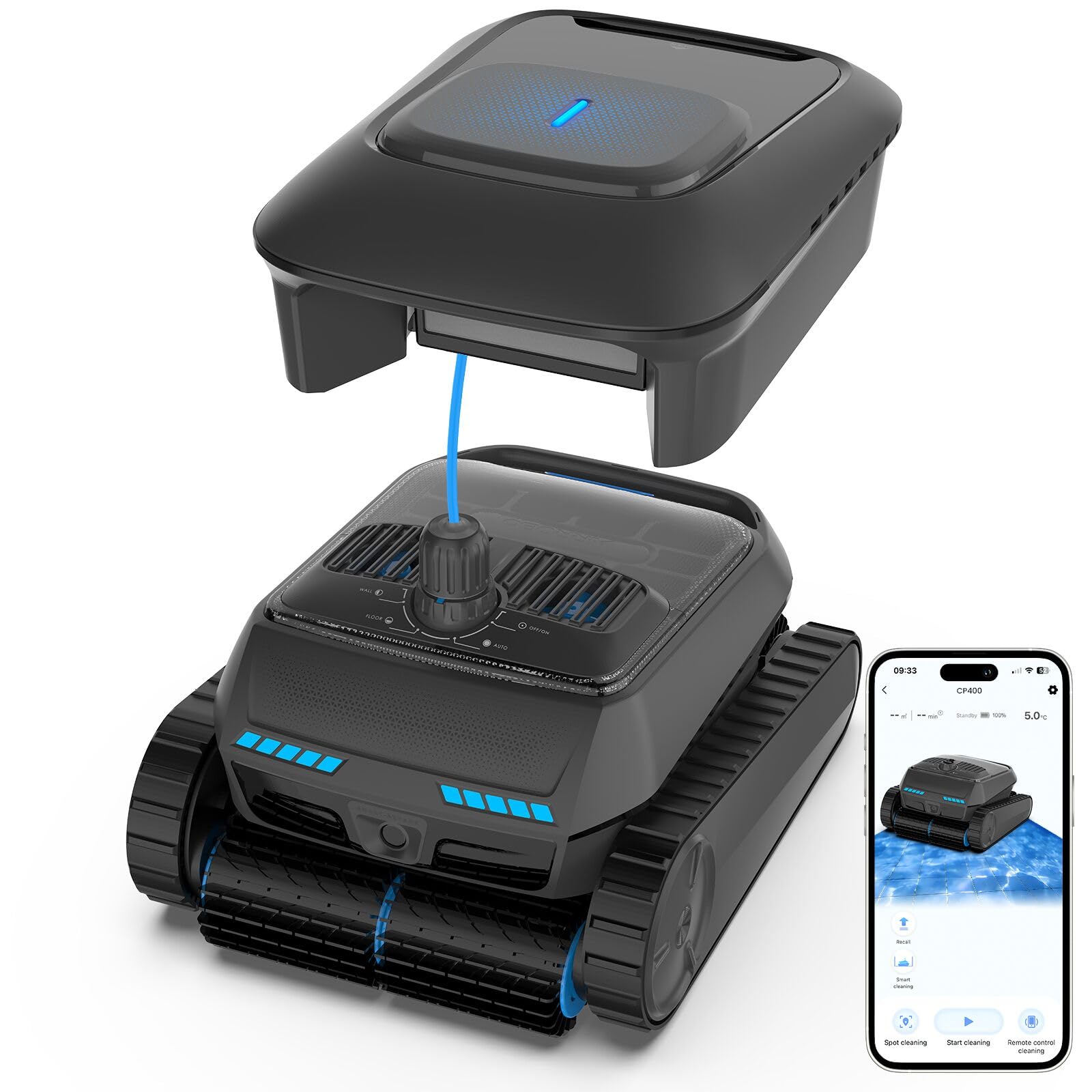 BOTLUXE Poolroboter Akku Kabelloser, Poolroboter Boden und Wand, Wasserlinie, Ultraschall-Detektion, Intelligenten Navigation (PC200)