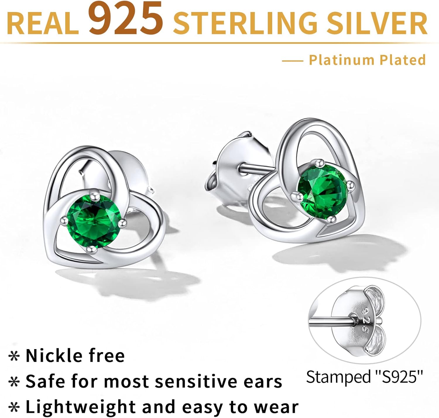 ChicSilver 925 Sterling Silver Stud Earrings for Women Girls Hypoallergenic Celtic Knot Heart Earrings with Birthstone Vintage Irish Jewelry Gifts for Birthday Anniversary Wedding - Image 5