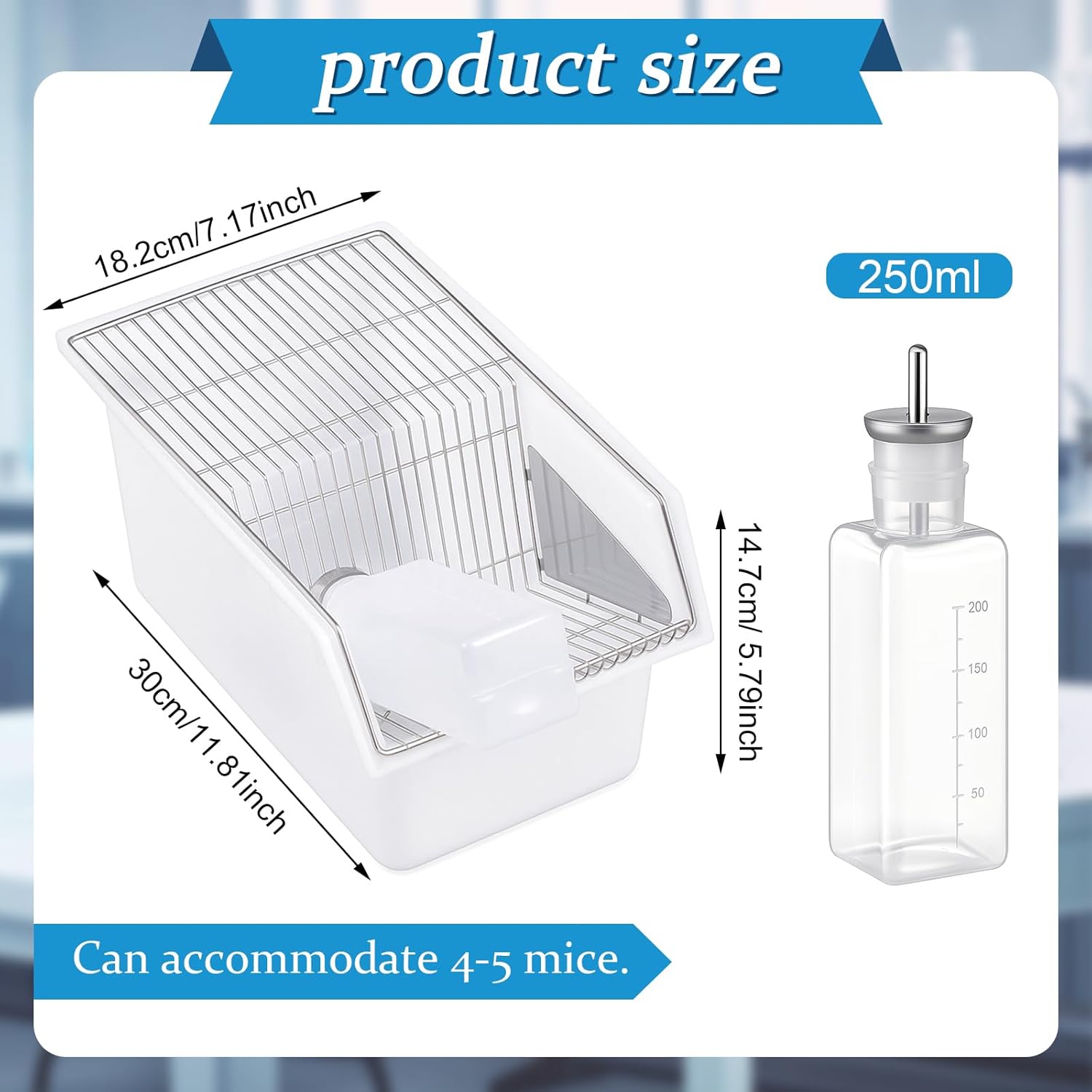 LemonRoad 2 Pack Small Lab Mouse Rat Breeding Cage 11.8"x7"x5.8" with 250ml Water Drinking Bottle for Small Lab Animals