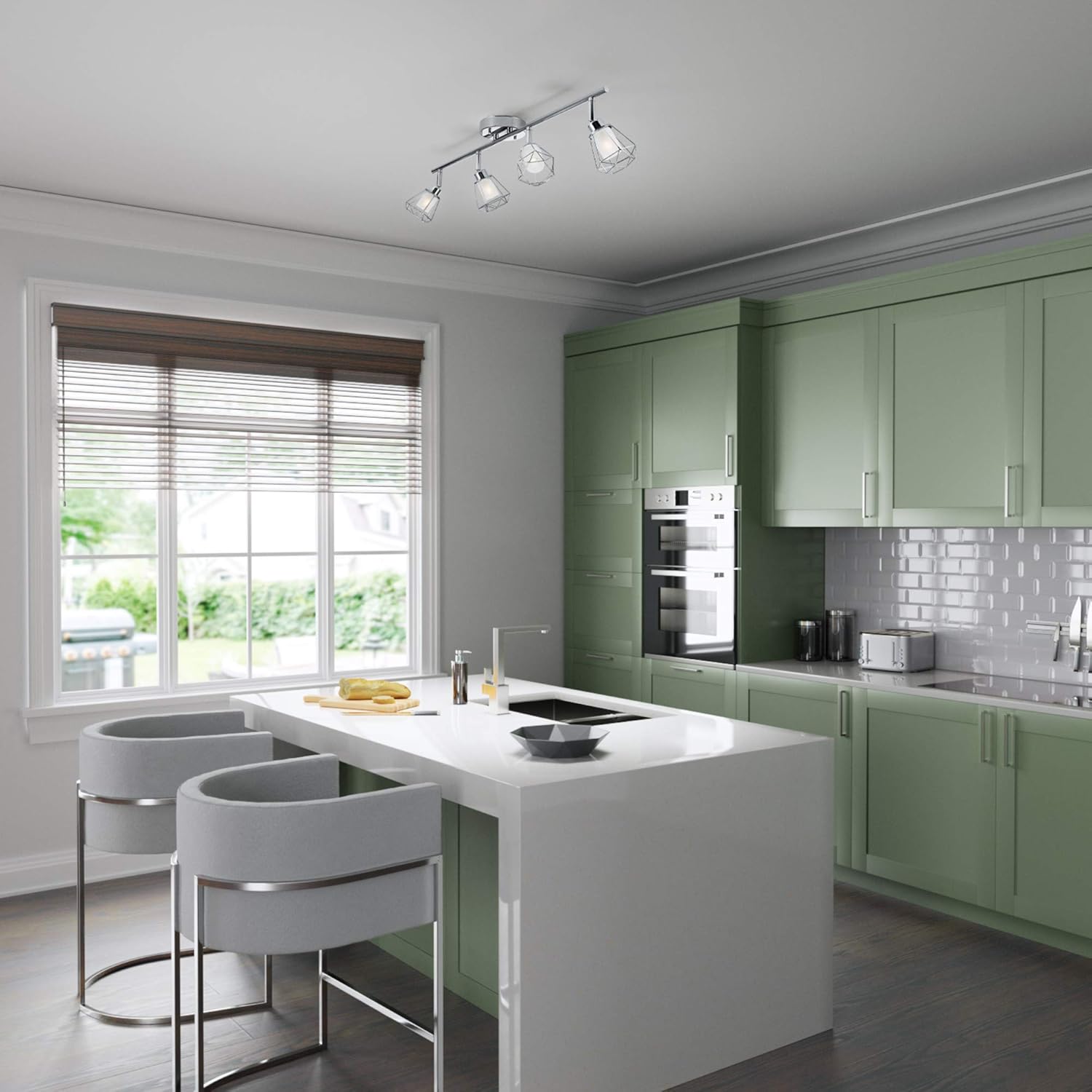 Globe Electric 59373 Sansa 4-Light Track Lighting, Chrome, Frosted Glass Shade