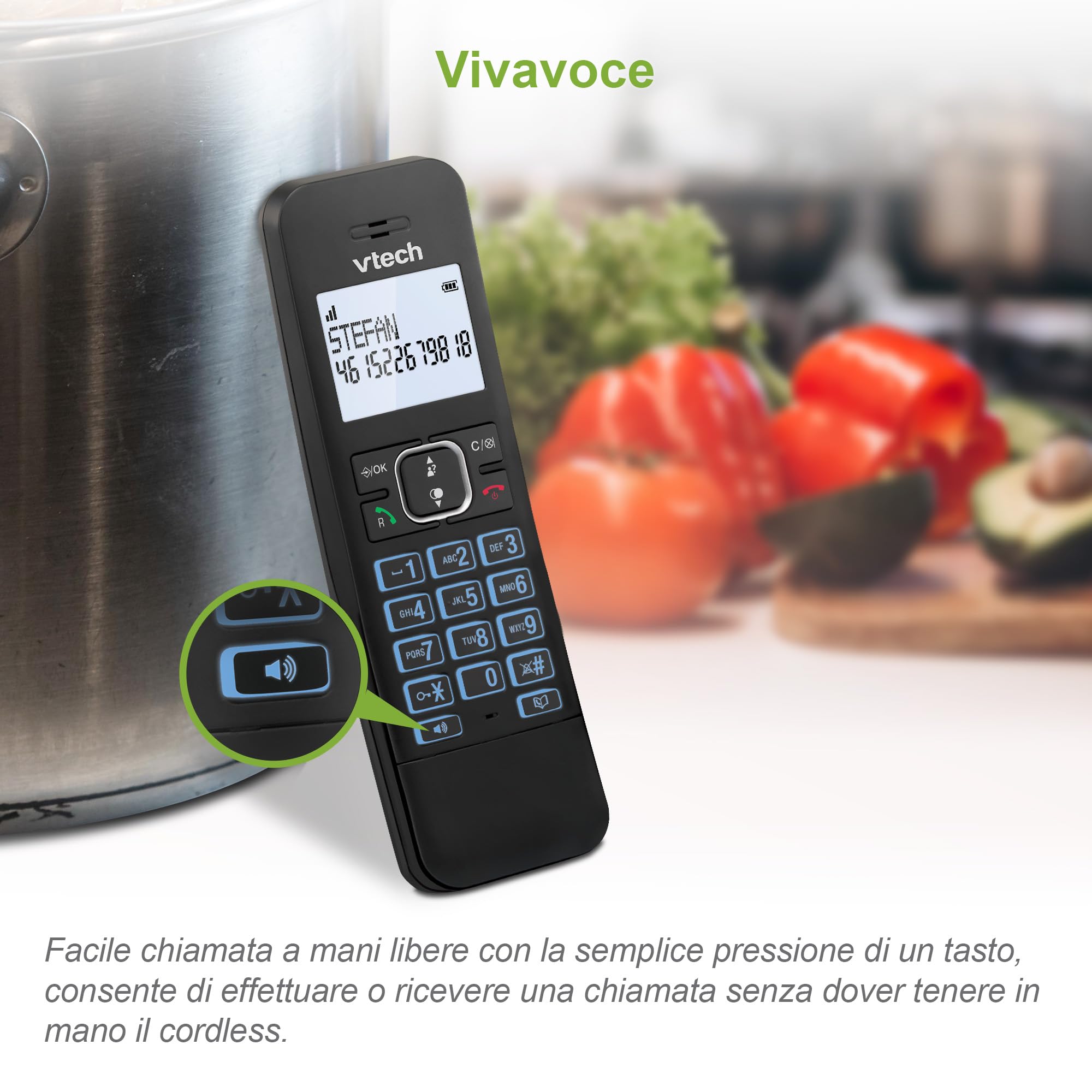 VTech LS1000 Telefono cordless Casa con vivavoce, telefono fisso DECT, doppia ricarica, identificatore di chiamata/attesa, display e tastiera retroilluminati, modalità ECO, 50 Rubrica nomi e numeri