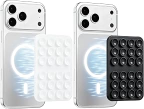 (2 Pack) Magnetic Suction Sticky Phone Grip for Magsafe, Clear & Black | Magsafe Compatible, Removable Hands-Free Selfie & Video & Makeup & Vlogs, TikTok Creator / Influencer Content Accessory Gift