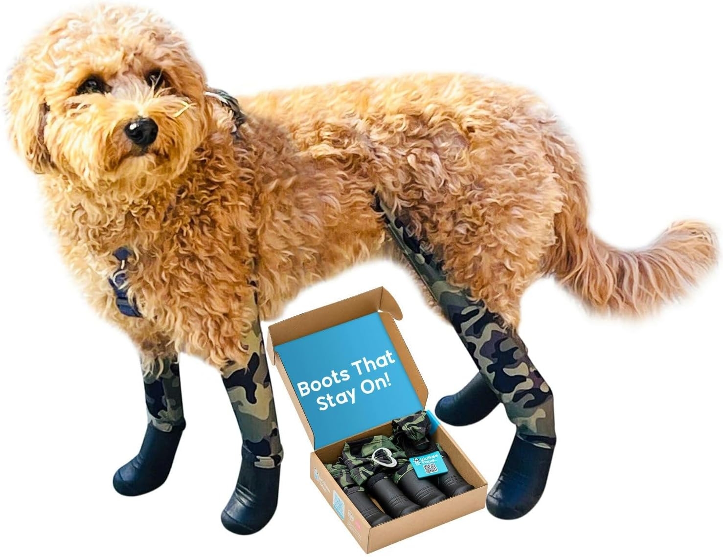 Walkee Paws New Deluxe Easy-On Dog Boot Leggings, Seen on Shark Tank, Protects from Summer Heat, Wet Surfaces, Allergens (Camo, Small/Medium)