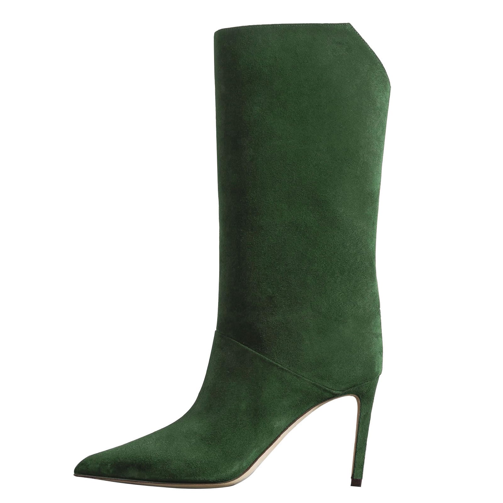 Womens Sexy Stiletto Heel Mid Calf Boots Fashion Pointed Closed Toe Pull On Date Party Dressy High Heel