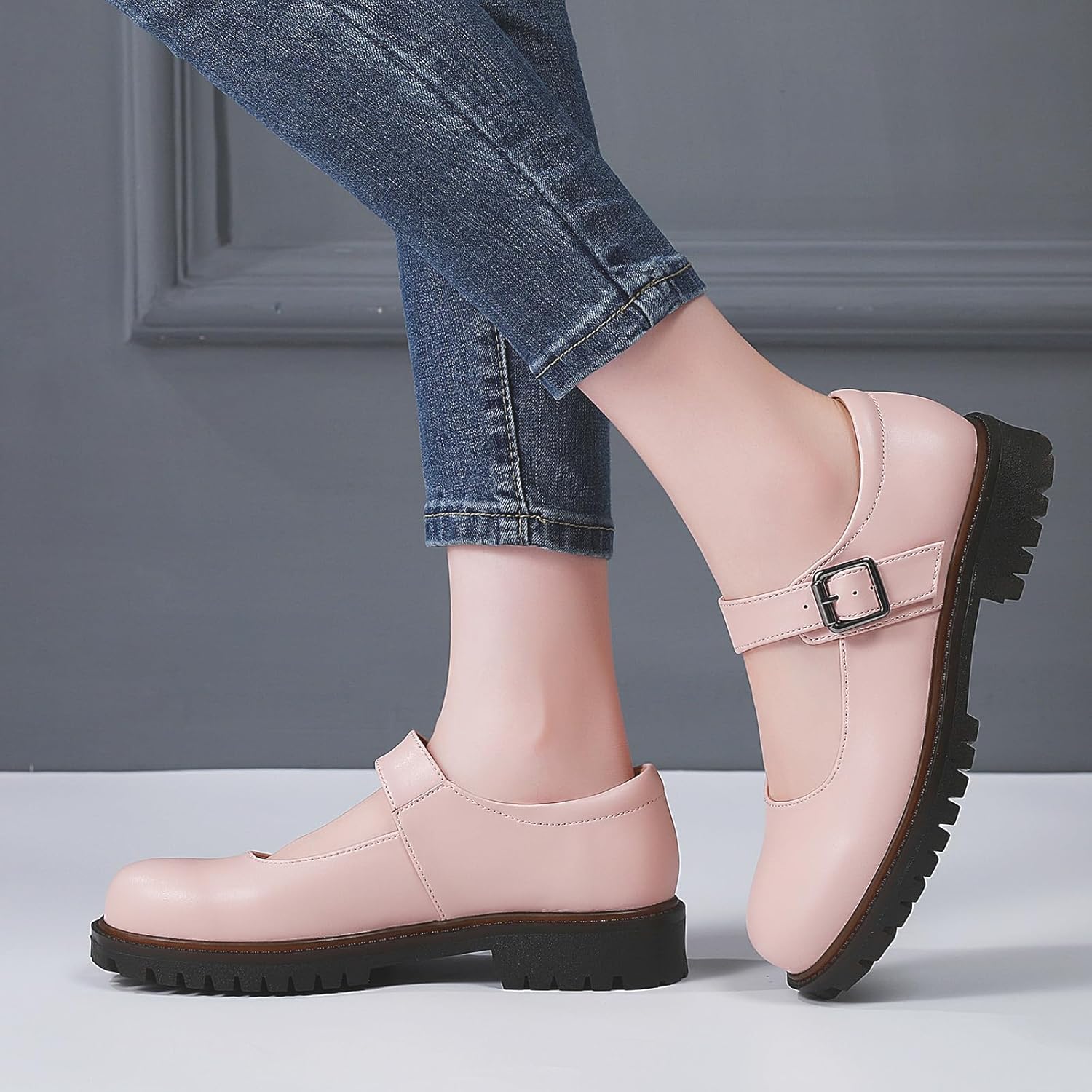 Women's Mary Jane Flats in Black Chunky Comfortable Non-Slip Sole Cute Dressy Design for Casual School or Work for Mary Jane Women Shoes - Image 2