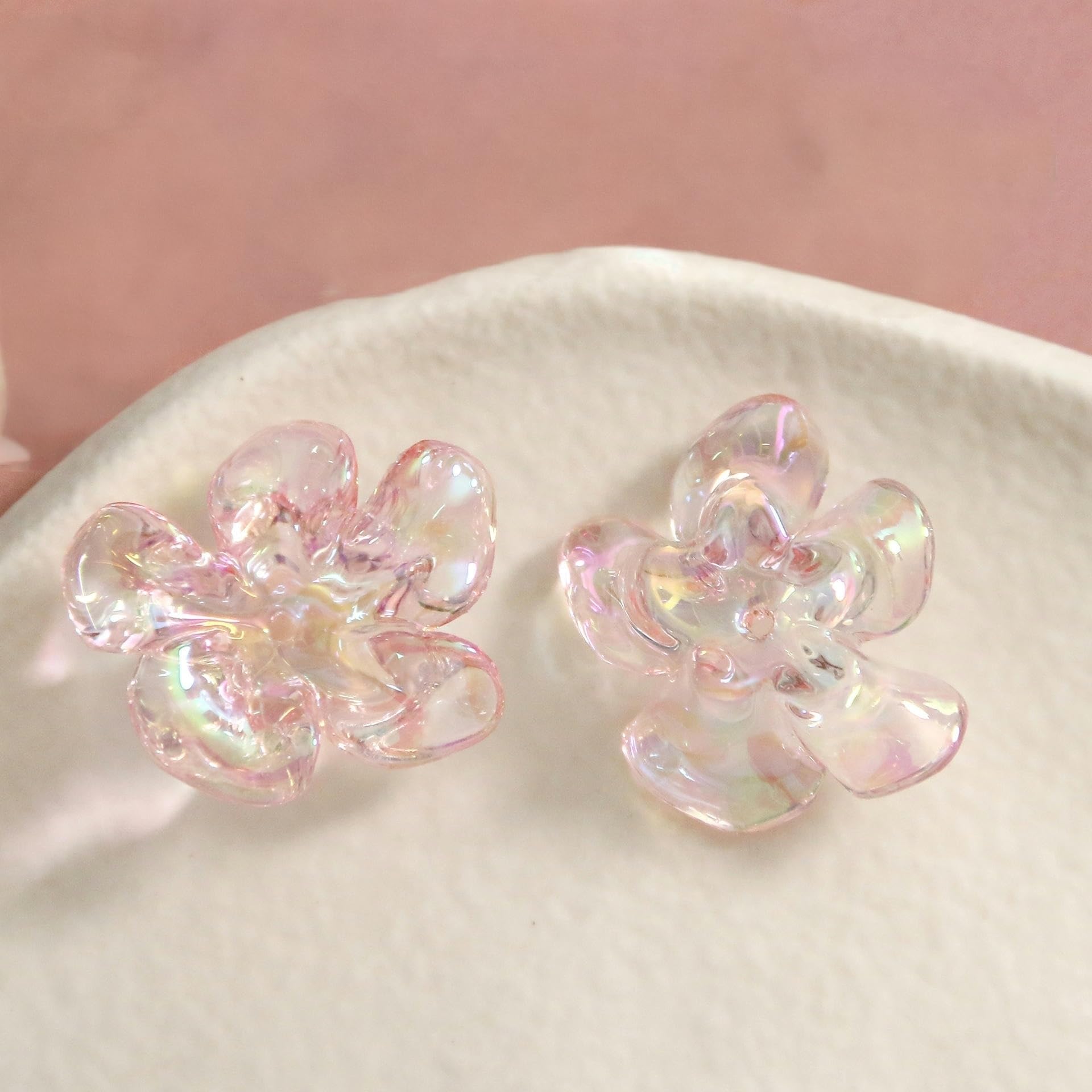 Cuentas de pétalos flores acrílicas con acabado cristalino para joyería