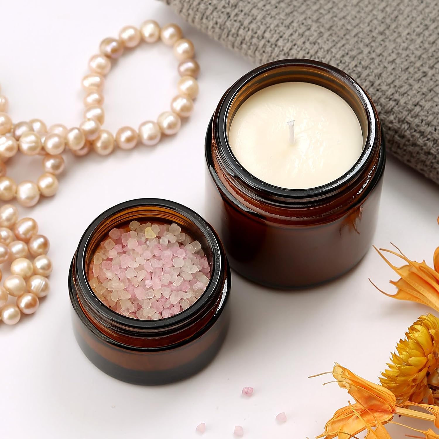 32 PCS 4 oz Glass Jars with Lids, Small Amber Glass Jars with Lids