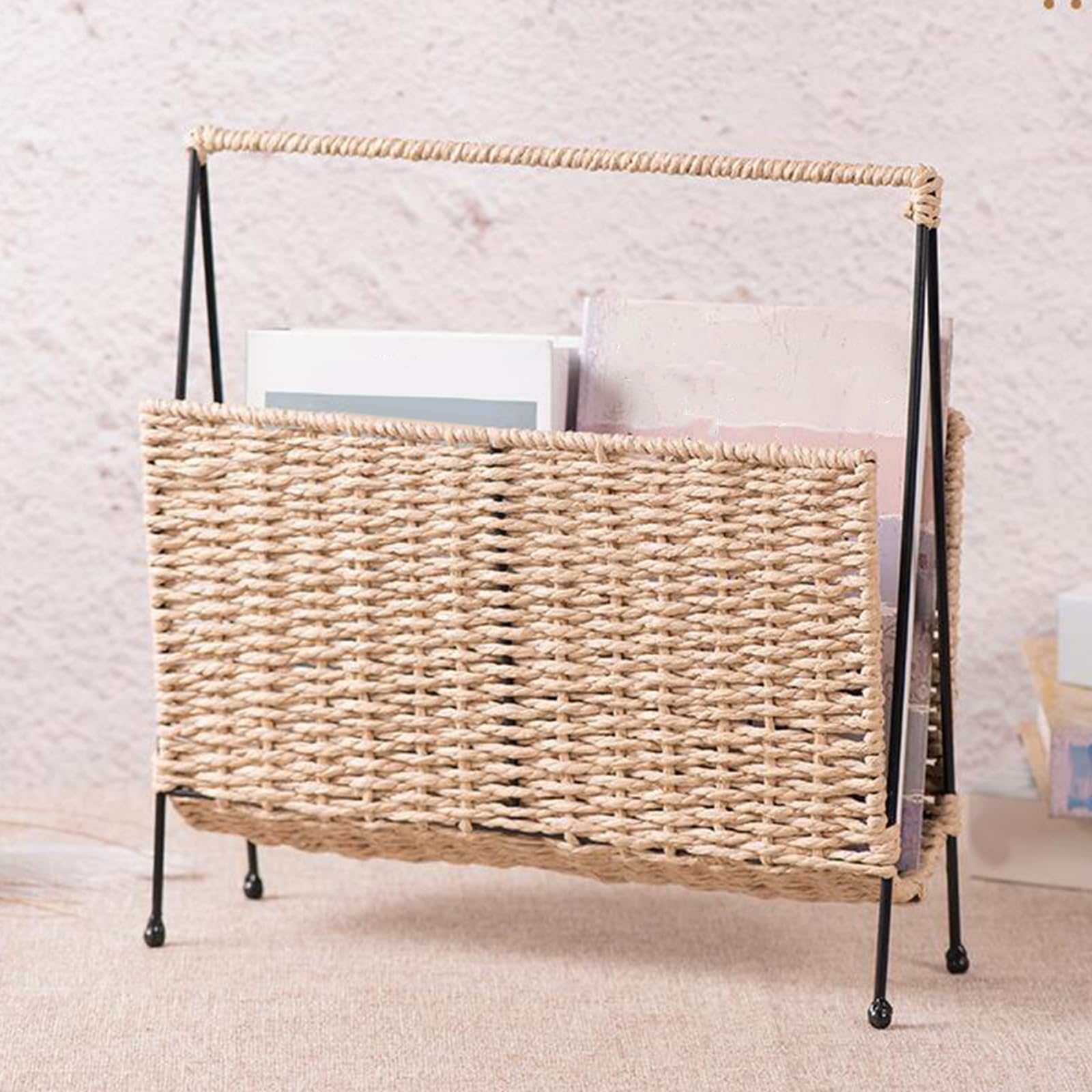 Porte-Revues Présentoi, Porte-Journaux, Porte-Revues Tressé, Livre Panier de Rangement pour Magazines Ferme, Support Métallique Multifonctionnel Décoration pour Canapé Ou Chevet de Chambre 35x6x36cm
