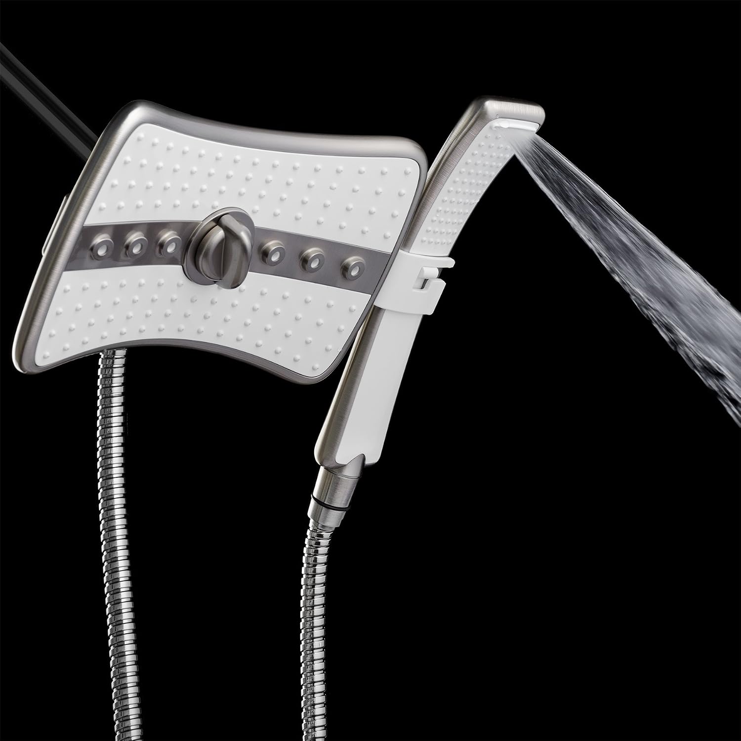 AKDY 9 Inch 4-Spray Multi-Function Rainfall Shower Head & Shower Wand Combo (Titanium Sliver - 1.8 GPM)