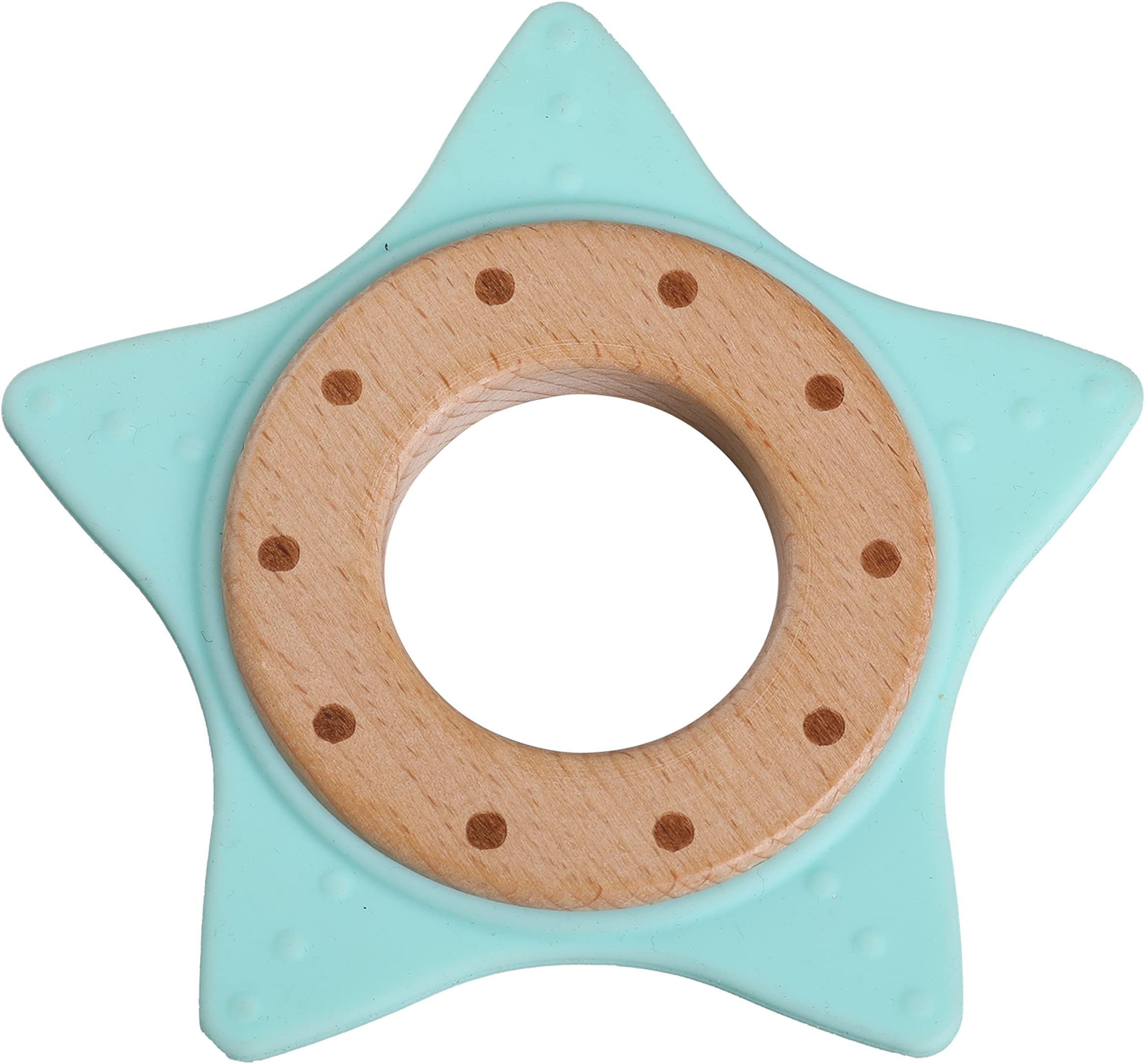 Baby Silicone Lightweight Teether with Natural Beech Wood Inner Ring for Infant, 100% Food Grade Silicone, Easy Grip, 3 Months+ (Light Green)