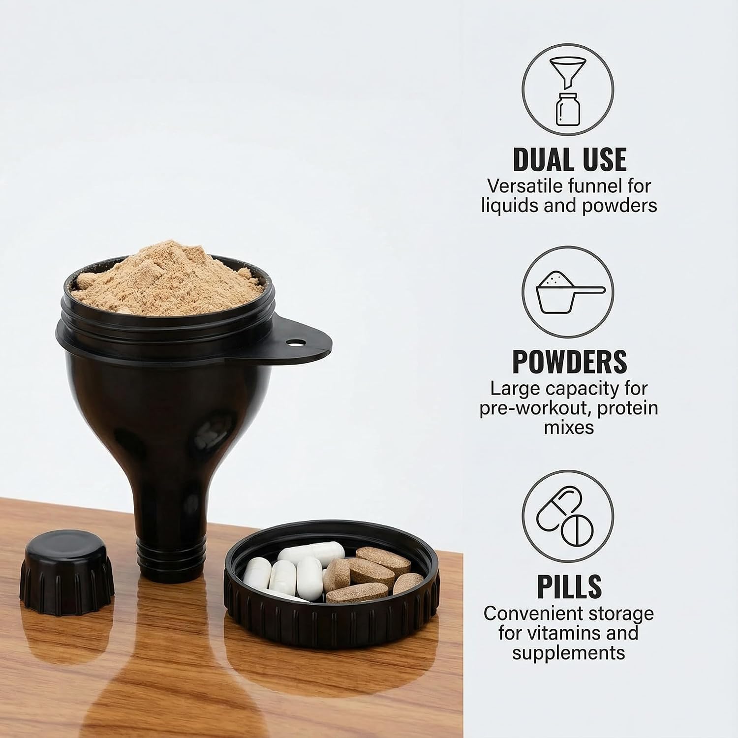 2Pack Protein Powder Container to go Portable Supplement Funnels for Filling Bottles with Protein Powder Compartment Pill Storage, Great for Workout, Travel, to-Go, Fitness