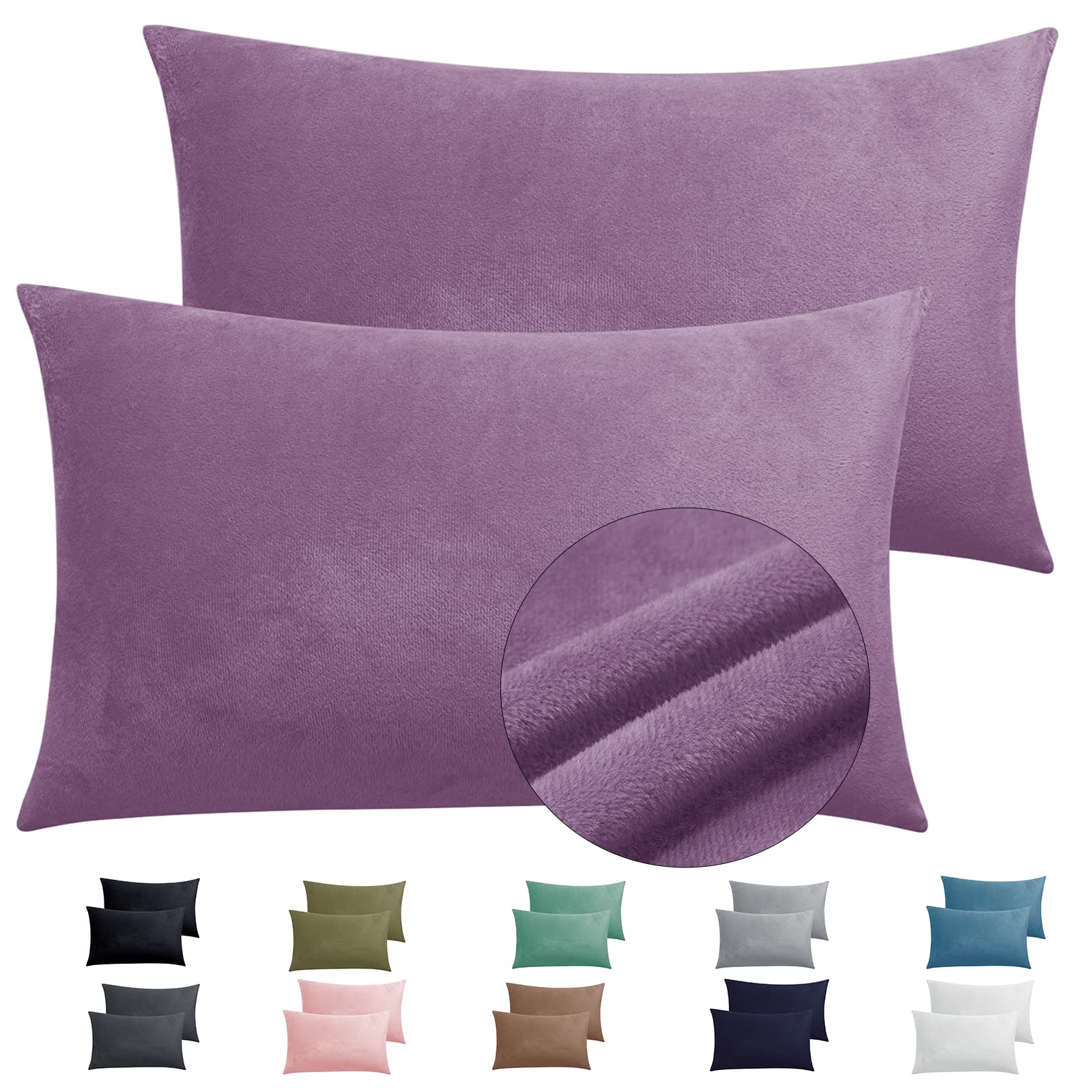 Photo 1 of 2 Pack Zippered Velvet King Pillowcases, Super Soft and Cozy Luxury Fuzzy Flannel Pillow Cases with Zipper, 20x36 Inches, Purple