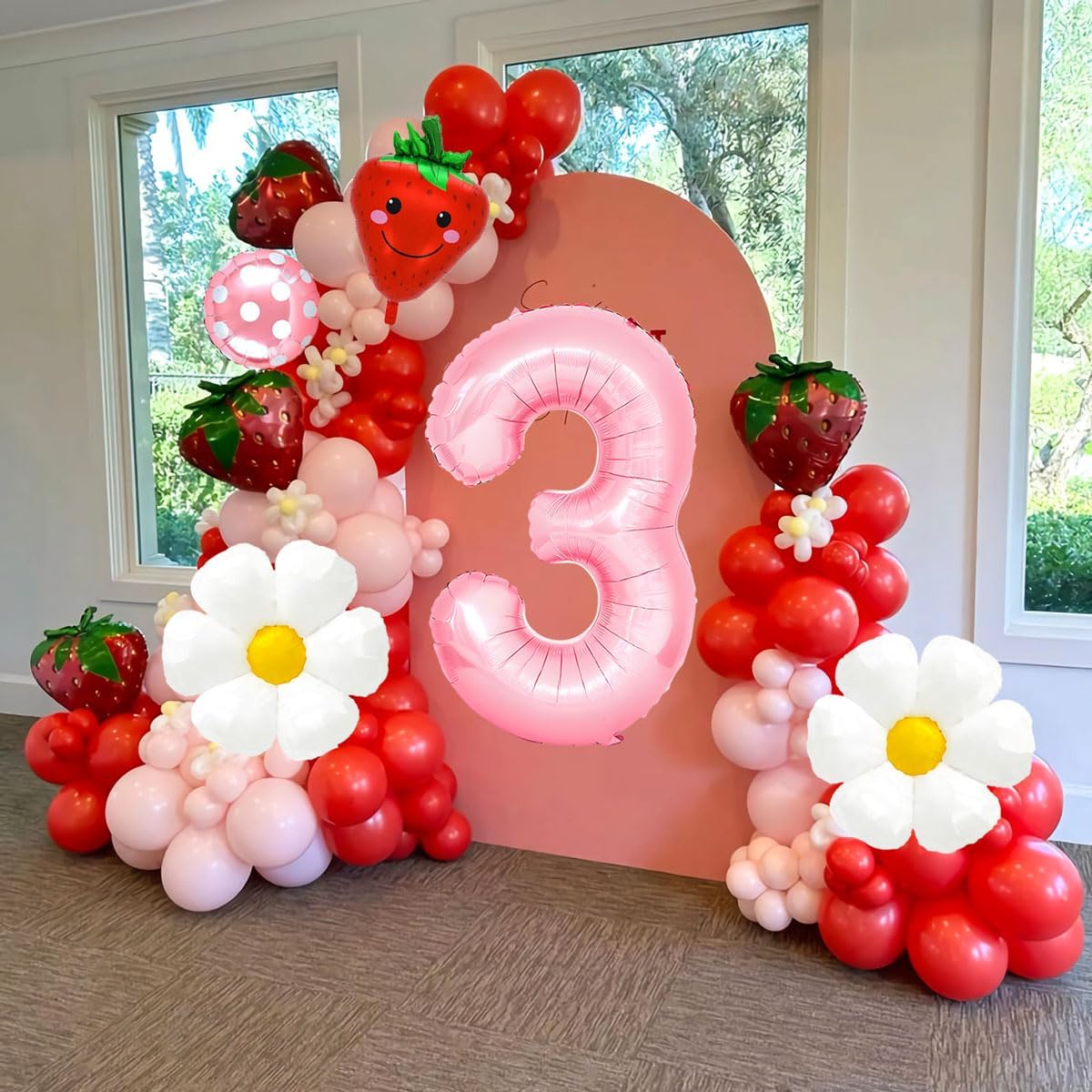 Strawberry Balloons Berry 3st birthday Decor - 40 Inch Mylar Pink Number 3 Balloons - Strawberry Foil Balloons for Strawberry Party Decoration - Strawberry Theme Birthday Party Decorations - Image 5