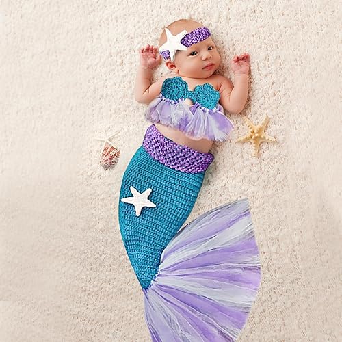 Miniatura 8 de Traje de bebé recién nacido, de ganchillo, accesorios de fotografía, brasier de sirena, trajes de cola para bebé, traje de fotos, ropa de ganchillo