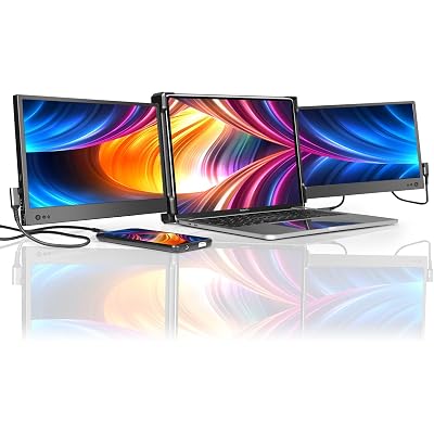 P2 Triple Portable Monitor for Laptop Screen Extender 12 Inch Dual Monitors Extender FHD 1080P IPS Display Type-C/HDMI/USB-A/Speakers for 13-16 Inch Notebook Computer Windows Mac Phone
