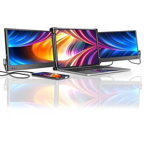 P2 Triple Portable Monitor for Laptop Screen Extender 12 Inch Dual Monitors Extender FHD 1080P IPS Display Type-C/HDMI/USB-A/Speakers for 13-16 Inch Notebook Computer Windows Mac Phone - 12 inch P2