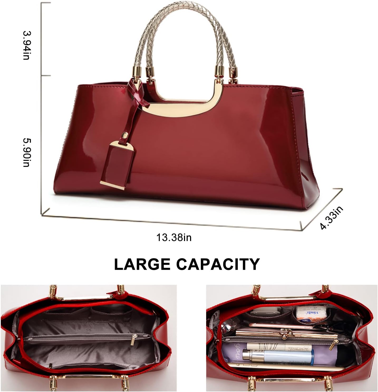 jessie Patent Leather Structured Shoulder Handbag Women Evening Party Satchel Crossbody Top Handle Bags | Patent Leather, Structured, Evening Party, Bags - Image 5