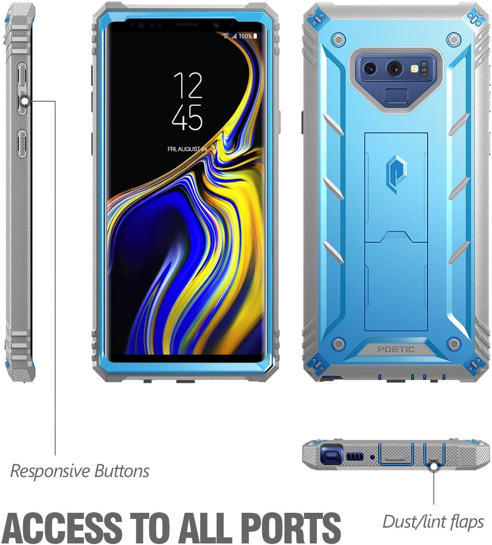 Galaxy Note 9 Rugged Case, Poetic Revolution [360 Degree Protection] [Kick-Stand] Full-Body Rugged Heavy Duty Case with [Built-in-Screen Protector] for Samsung Galaxy Note 9 - Blue