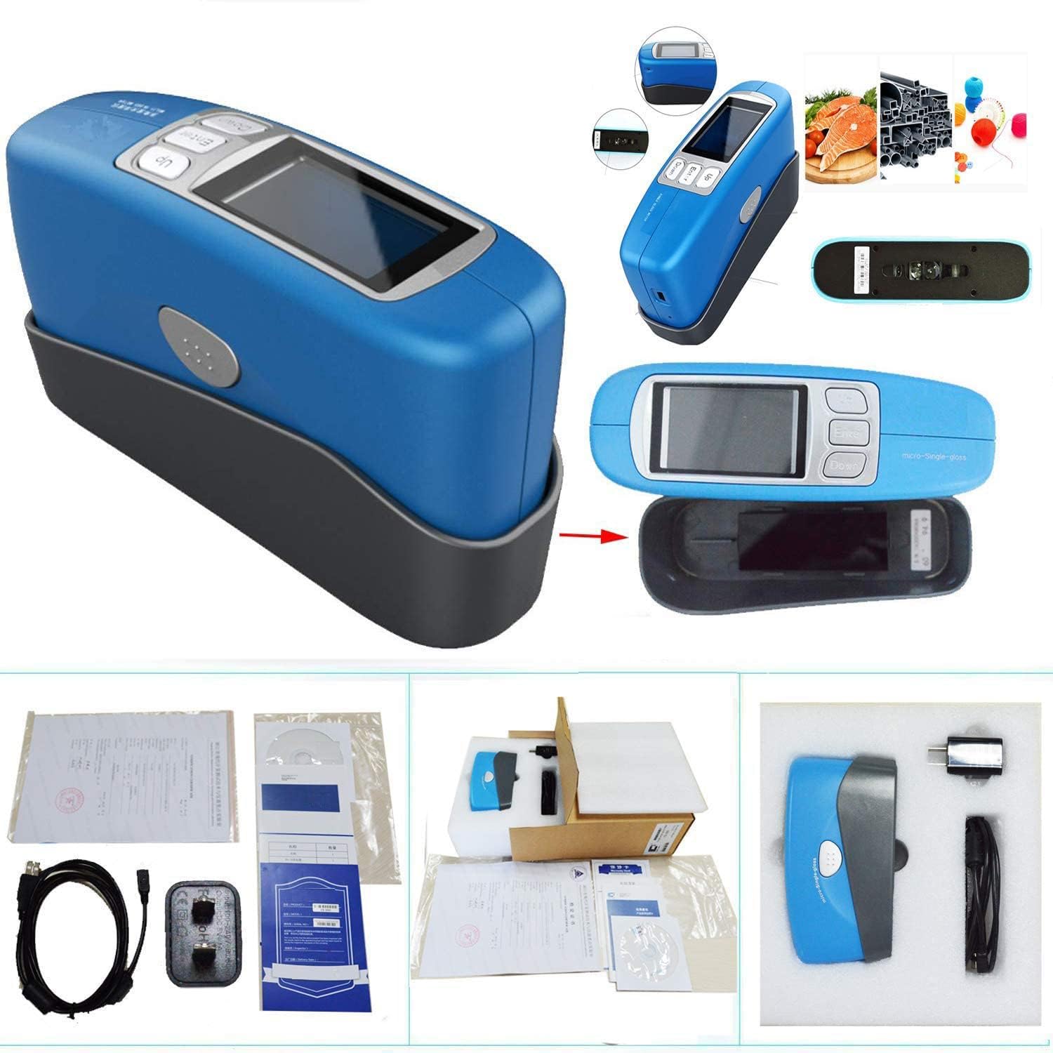 Portable Gloss Meter Intelligent Paint Glossmeter with 60 Degree Measuring Range 0 to 1000GU LCD Display