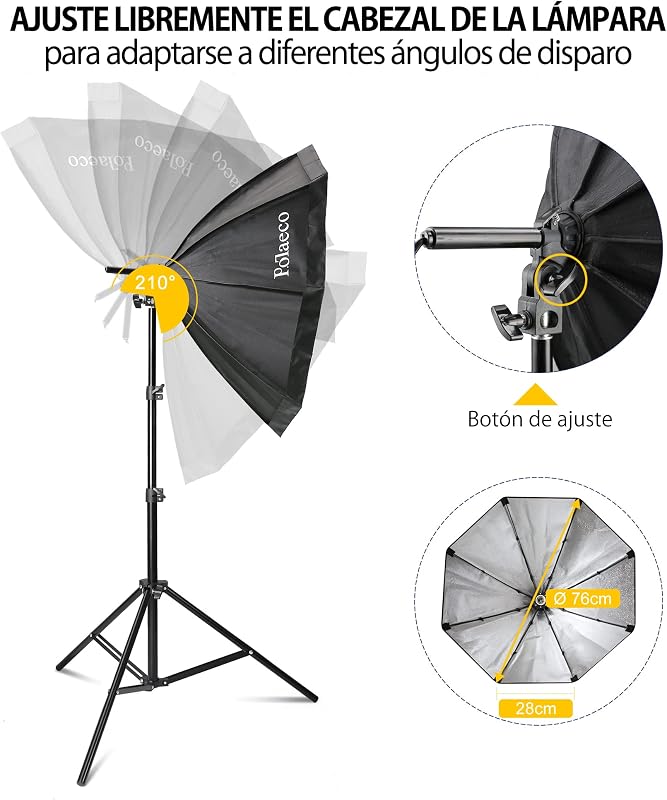 Potaeco Stúdió Világítás Szett 2db Oktogon Softbox LED 150W Távirányítóval Állítható Állvánnyal Fotózáshoz Videózáshoz