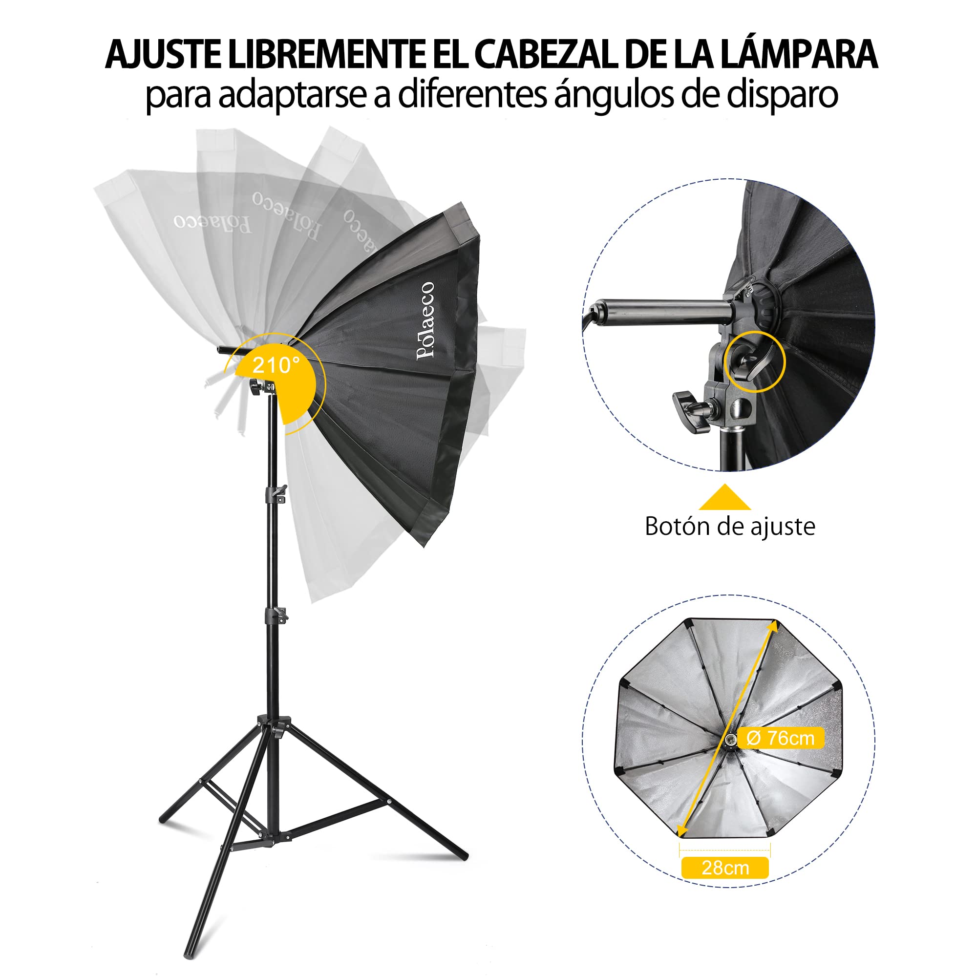 Equipo de Iluminación Estudio Fotografía Kit de 2 Softbox Octogonal Bicolor 3000~6500K con Bombilla LED 150W Control Remoto y Soporte de Luz Ajustable para Retrato Vídeos Transmisión en Vivo
