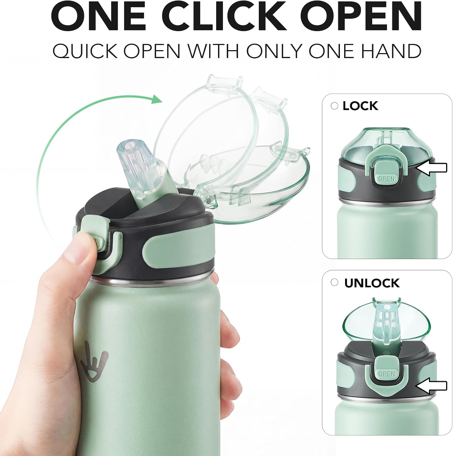 Enerbone 24 oz Insulated Water Bottle, 24oz 2 Lids (with Straw/No Straw), Stainless Steel Double Wall Flask for Hot & Cold Drinks, Leakproof Travel Bottle for Gym, Office, Hiking