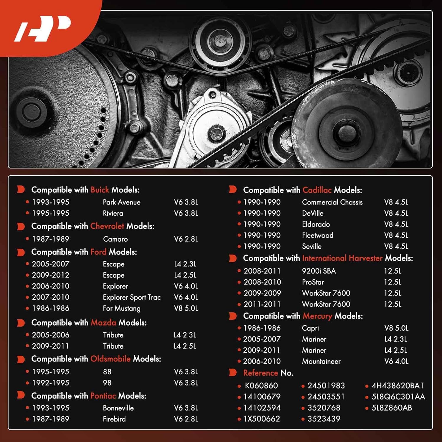 A-Premium Serpentine Belt 86.08 In For Ford, Chevrolet, Mazda, Cadillac, Buick, Mercury, International Harvester, Oldsmobile & Pontiac Cars - Escape 05-07 09-12, Camaro & More
