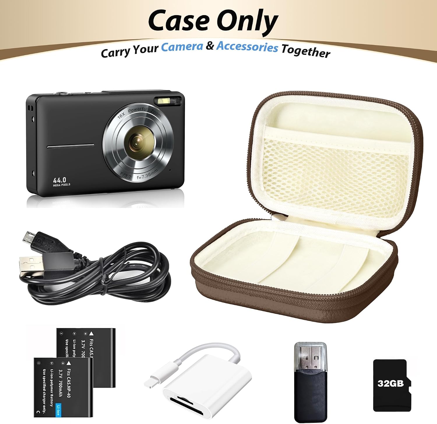 Digital Camera Case for CAMKORY, KODAK PIXPRO FZ45/FZ55, Canon IXUS 285 HS, Lecran, Small Travel Compact Camera Holder with Mesh Pocket for Accessories SD Card (Brown)