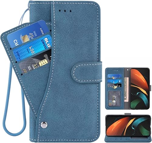 Asuwish Compatible con Samsung Galaxy Z Fold 4 5G 2022 - Funda tipo cartera y tapa abatible, soporte para tarjetas de crédito, cordón, accesorios